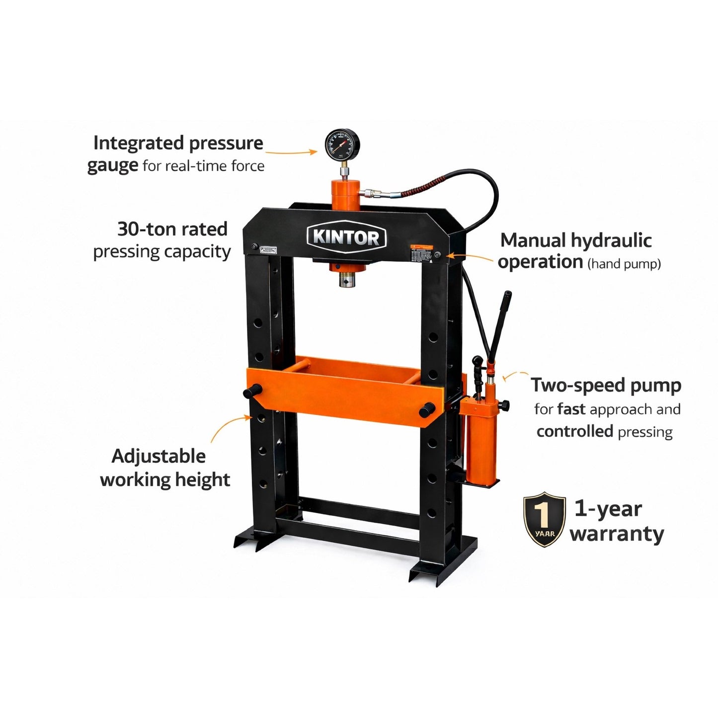 30-Ton Manual Hydraulic Shop Press