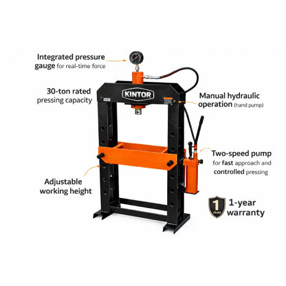 30-Ton Manual Hydraulic Shop Press